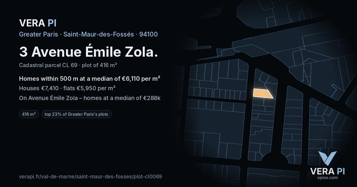 3 Avenue Émile Zola, Saint-Maur-des-Fossés at night – the plot lit, the parcels around coloured by the prices near them