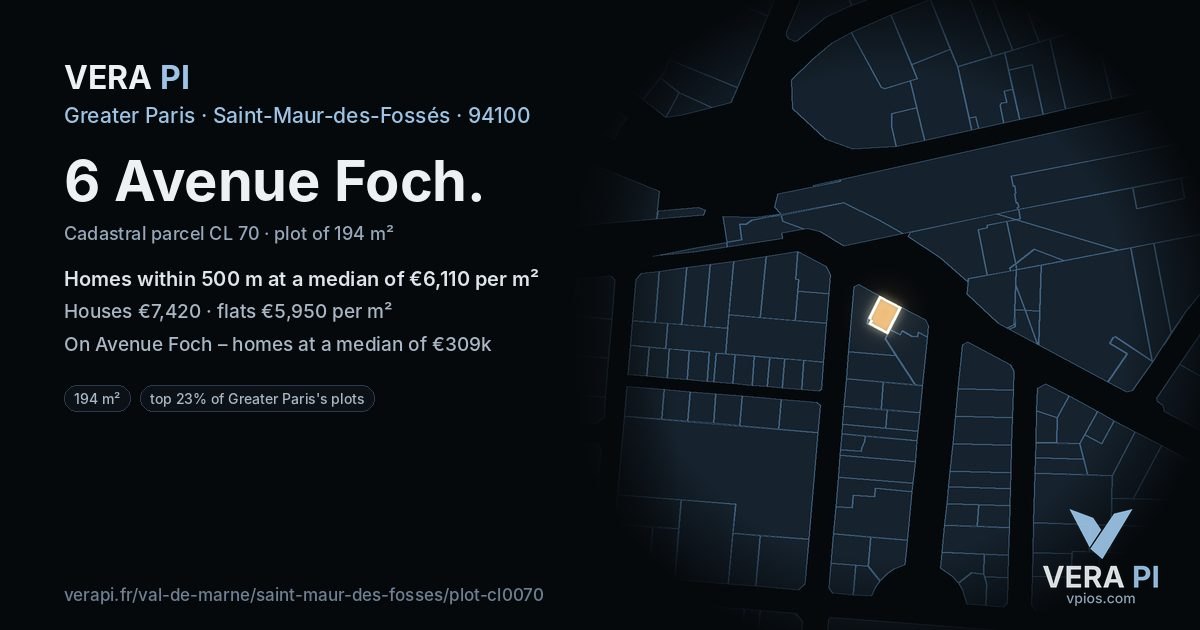 6 Avenue Foch, Saint-Maur-des-Fossés at night – the plot lit, the parcels around coloured by the prices near them
