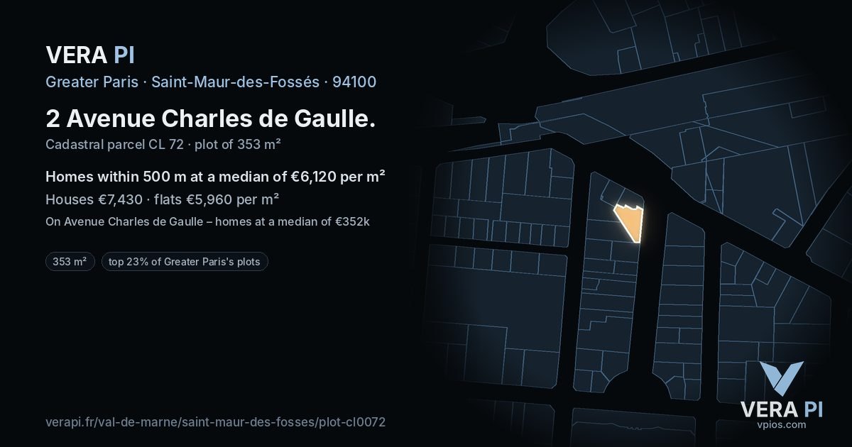 2 Avenue Charles de Gaulle, Saint-Maur-des-Fossés at night – the plot lit, the parcels around coloured by the prices near them
