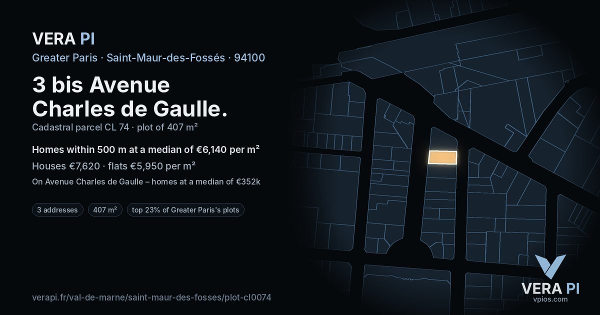 3 bis Avenue Charles de Gaulle, Saint-Maur-des-Fossés at night – the plot lit, the parcels around coloured by the prices near them