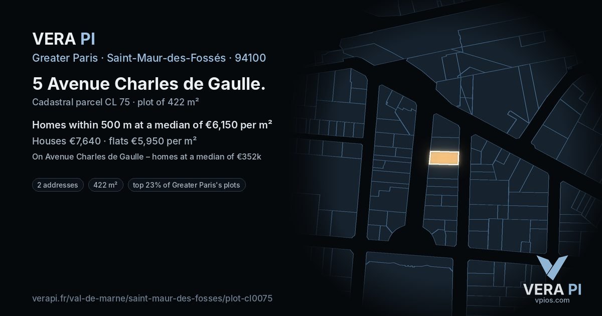 5 Avenue Charles de Gaulle, Saint-Maur-des-Fossés at night – the plot lit, the parcels around coloured by the prices near them