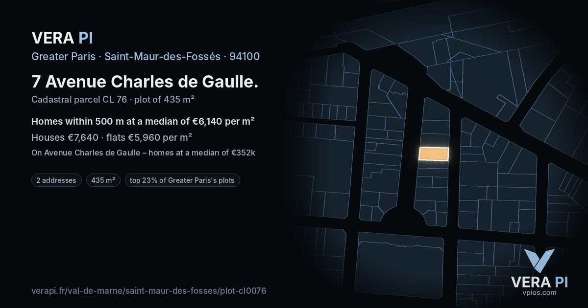 7 Avenue Charles de Gaulle, Saint-Maur-des-Fossés at night – the plot lit, the parcels around coloured by the prices near them