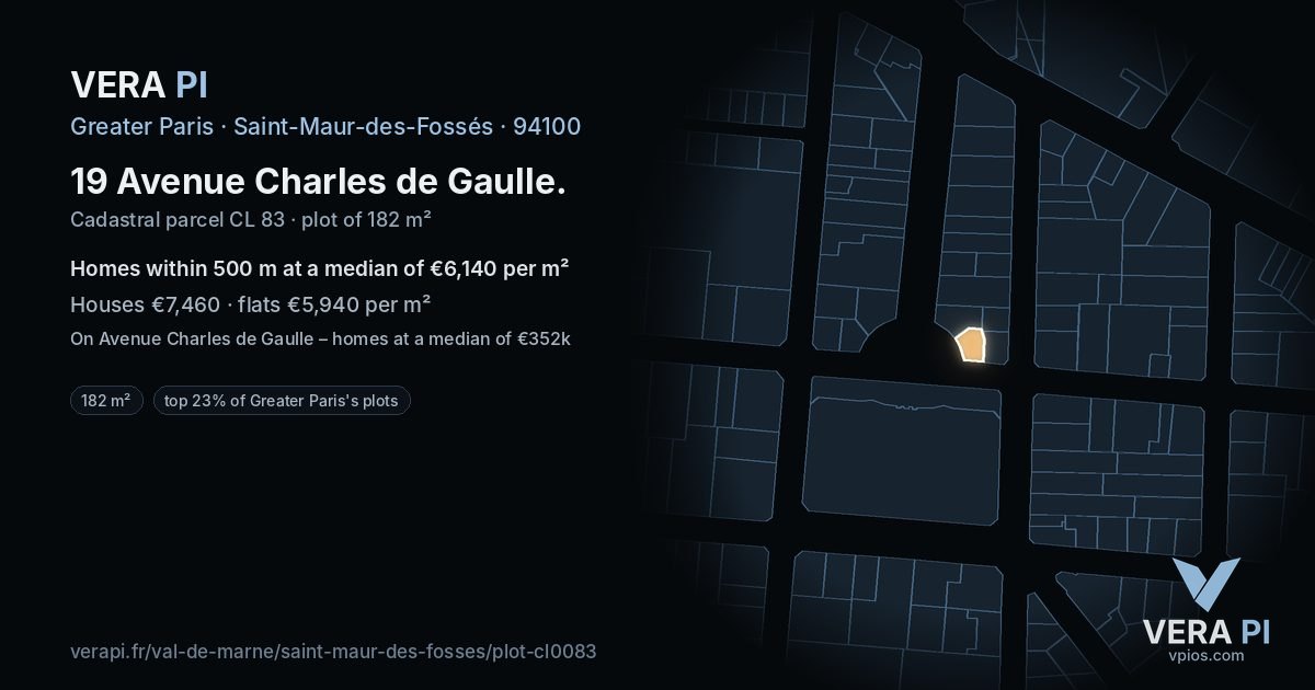 19 Avenue Charles de Gaulle, Saint-Maur-des-Fossés at night – the plot lit, the parcels around coloured by the prices near them