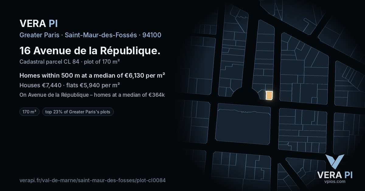 16 Avenue de la République, Saint-Maur-des-Fossés at night – the plot lit, the parcels around coloured by the prices near them