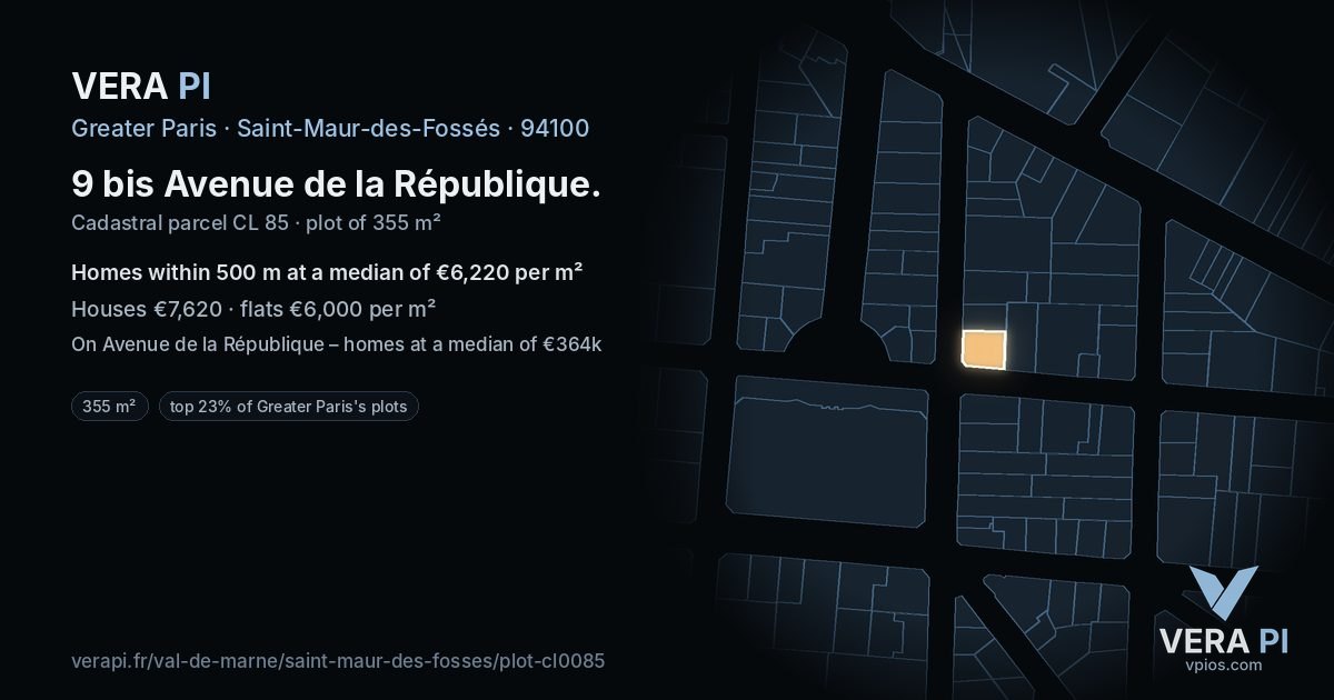 9 bis Avenue de la République, Saint-Maur-des-Fossés at night – the plot lit, the parcels around coloured by the prices near them