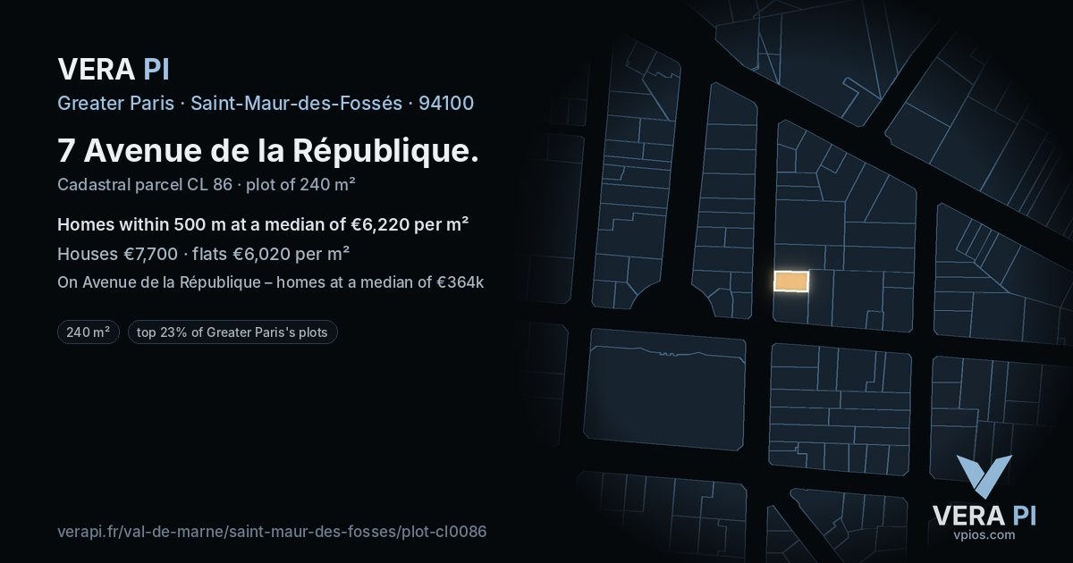 7 Avenue de la République, Saint-Maur-des-Fossés at night – the plot lit, the parcels around coloured by the prices near them