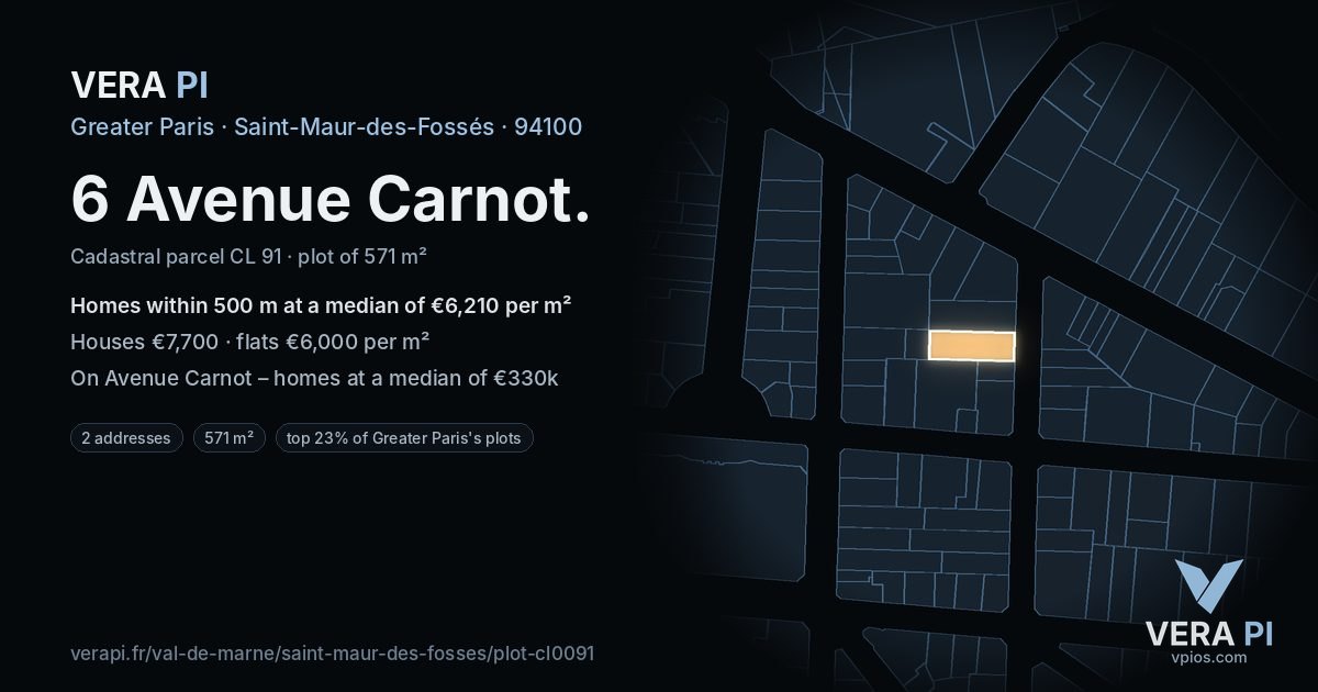 6 Avenue Carnot, Saint-Maur-des-Fossés at night – the plot lit, the parcels around coloured by the prices near them