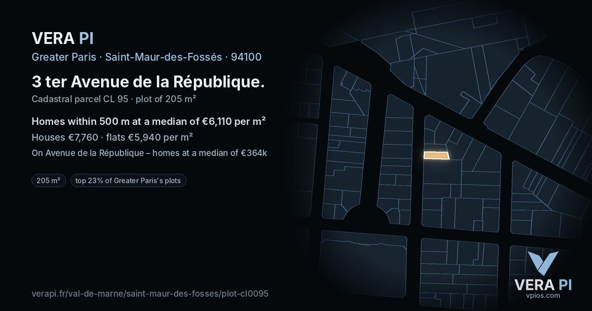 3 ter Avenue de la République, Saint-Maur-des-Fossés at night – the plot lit, the parcels around coloured by the prices near them