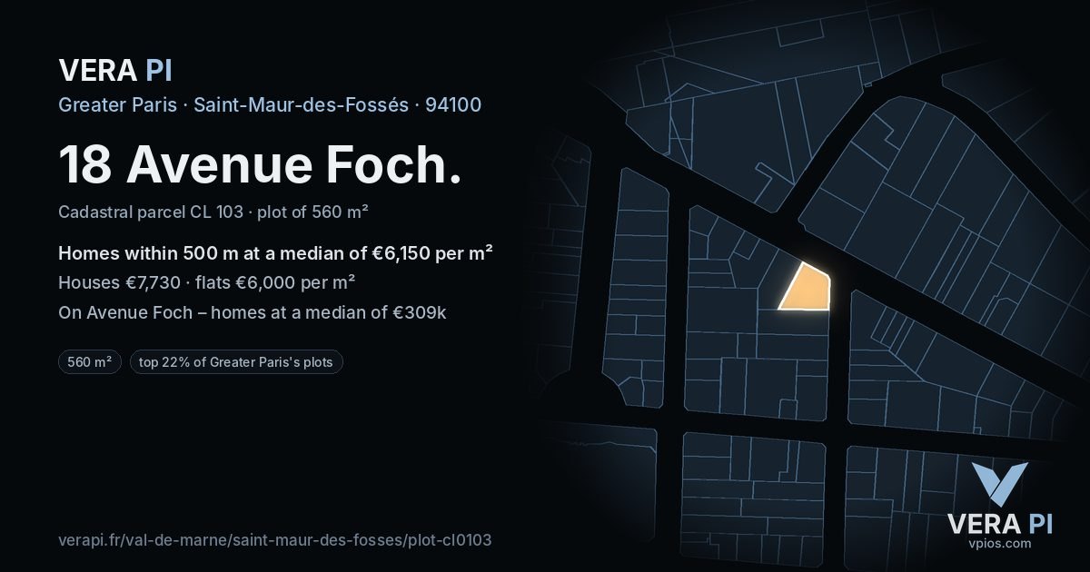 18 Avenue Foch, Saint-Maur-des-Fossés at night – the plot lit, the parcels around coloured by the prices near them