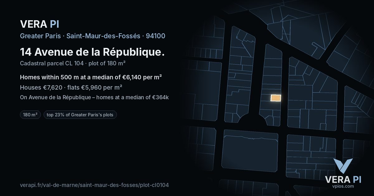 14 Avenue de la République, Saint-Maur-des-Fossés at night – the plot lit, the parcels around coloured by the prices near them