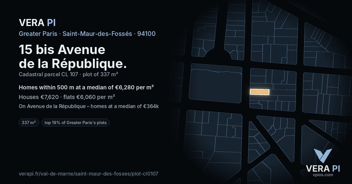 15 bis Avenue de la République, Saint-Maur-des-Fossés at night – the plot lit, the parcels around coloured by the prices near them