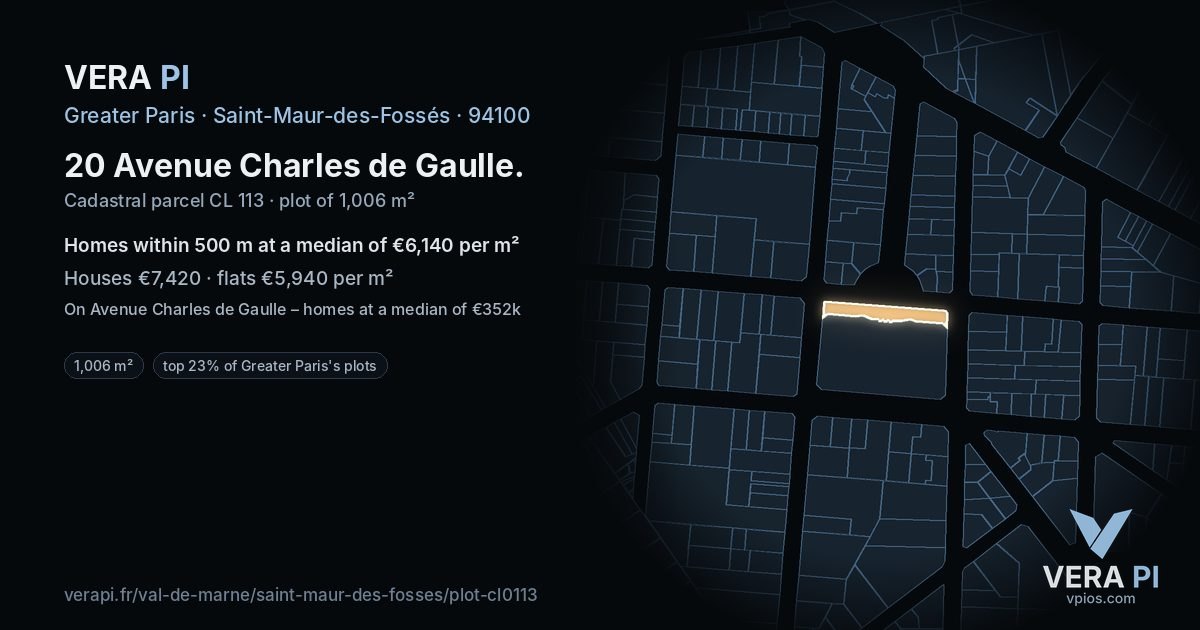 20 Avenue Charles de Gaulle, Saint-Maur-des-Fossés at night – the plot lit, the parcels around coloured by the prices near them