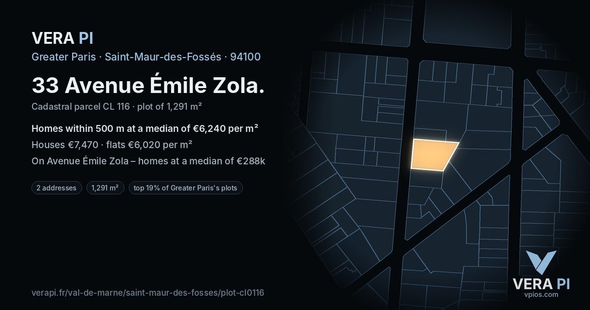33 Avenue Émile Zola, Saint-Maur-des-Fossés at night – the plot lit, the parcels around coloured by the prices near them
