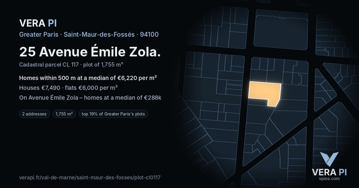 25 Avenue Émile Zola, Saint-Maur-des-Fossés at night – the plot lit, the parcels around coloured by the prices near them