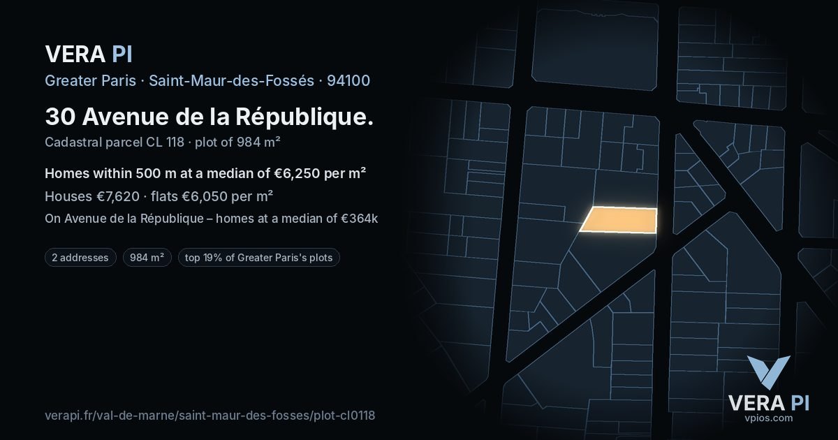 30 Avenue de la République, Saint-Maur-des-Fossés at night – the plot lit, the parcels around coloured by the prices near them