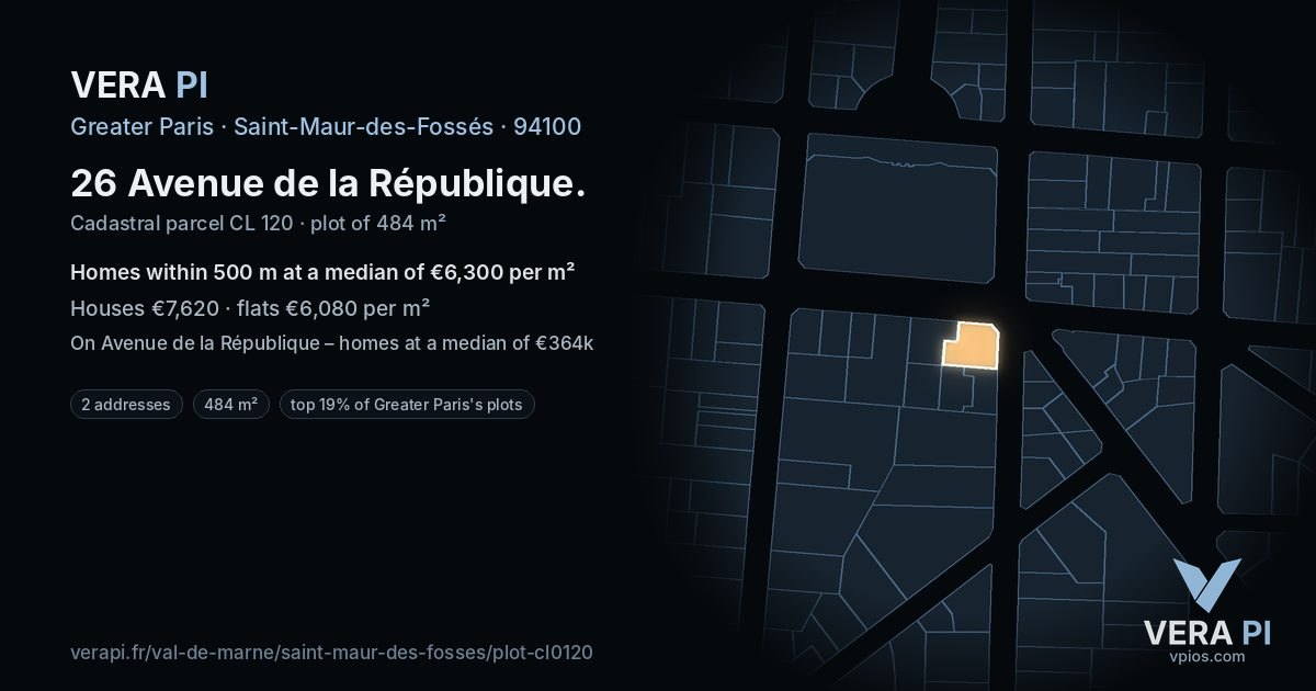 26 Avenue de la République, Saint-Maur-des-Fossés at night – the plot lit, the parcels around coloured by the prices near them