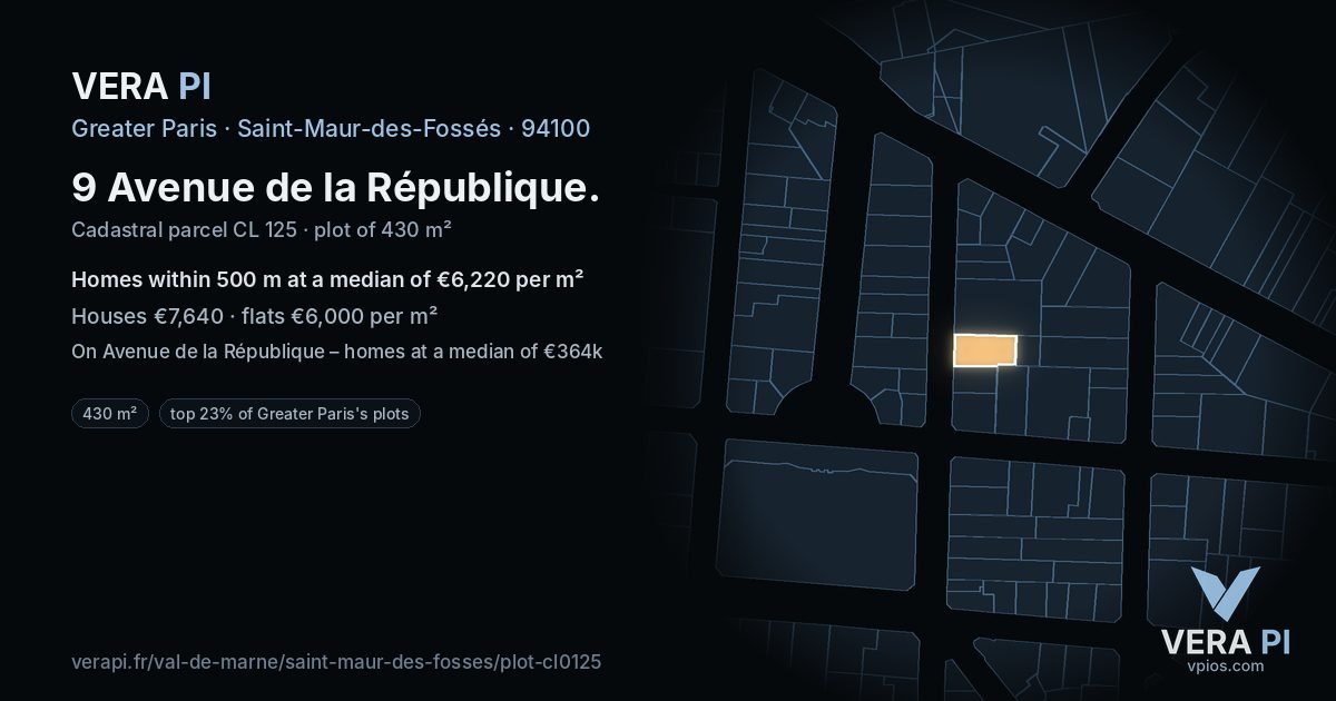 9 Avenue de la République, Saint-Maur-des-Fossés at night – the plot lit, the parcels around coloured by the prices near them
