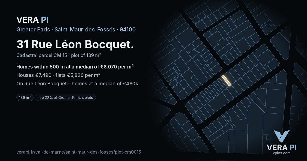 31 Rue Léon Bocquet, Saint-Maur-des-Fossés at night – the plot lit, the parcels around coloured by the prices near them