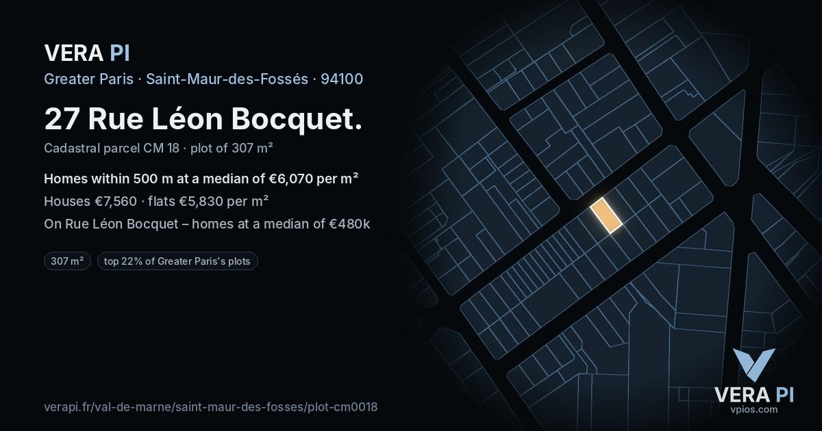 27 Rue Léon Bocquet, Saint-Maur-des-Fossés at night – the plot lit, the parcels around coloured by the prices near them