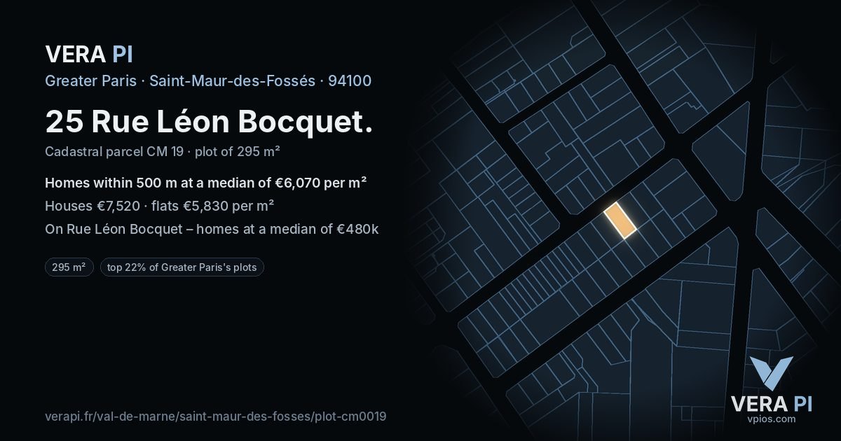 25 Rue Léon Bocquet, Saint-Maur-des-Fossés at night – the plot lit, the parcels around coloured by the prices near them