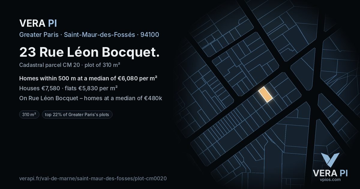 23 Rue Léon Bocquet, Saint-Maur-des-Fossés at night – the plot lit, the parcels around coloured by the prices near them