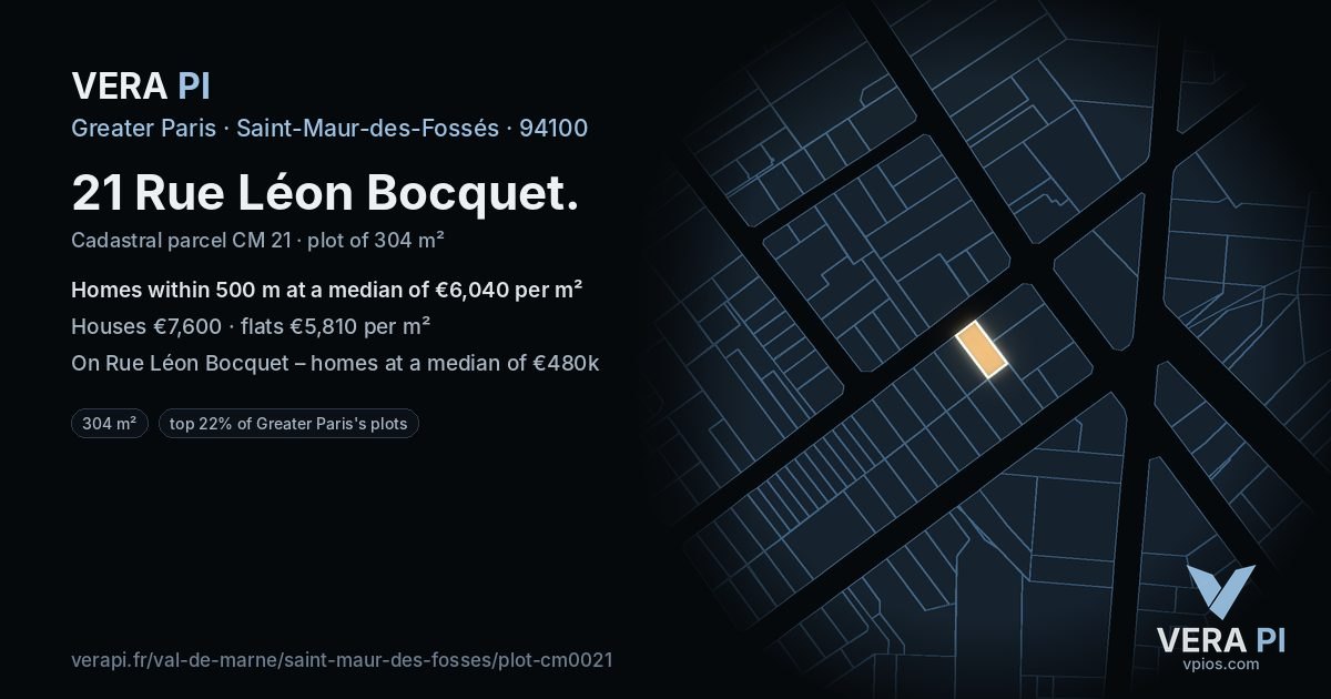 21 Rue Léon Bocquet, Saint-Maur-des-Fossés at night – the plot lit, the parcels around coloured by the prices near them