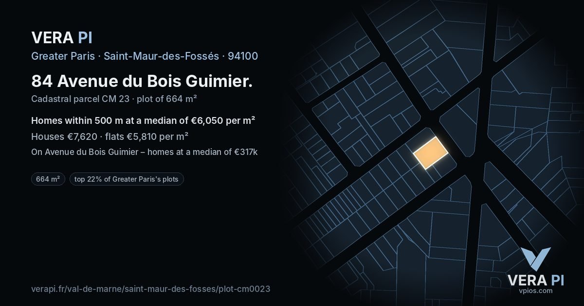 84 Avenue du Bois Guimier, Saint-Maur-des-Fossés at night – the plot lit, the parcels around coloured by the prices near them