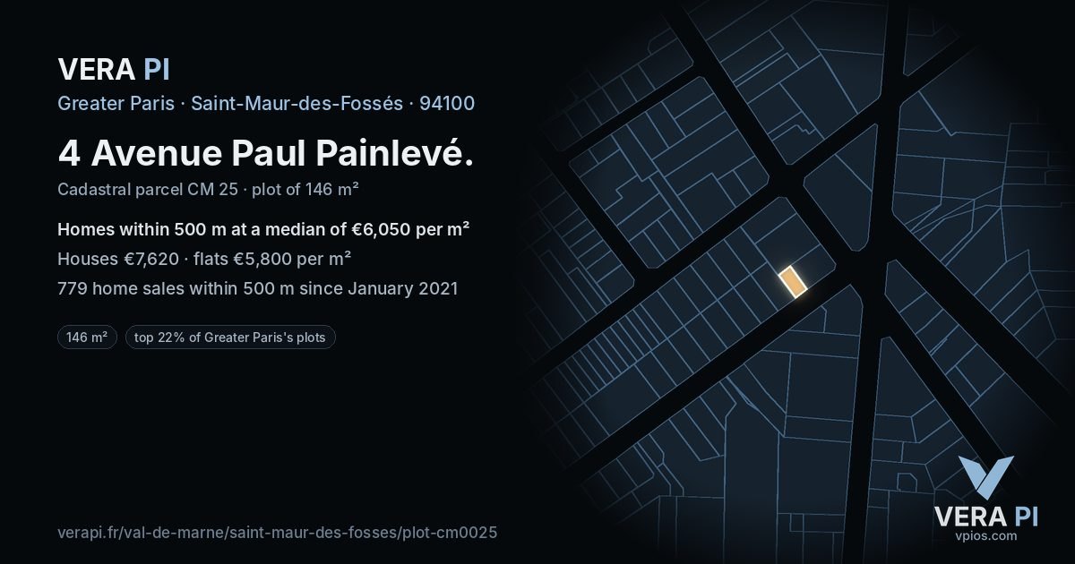 4 Avenue Paul Painlevé, Saint-Maur-des-Fossés at night – the plot lit, the parcels around coloured by the prices near them