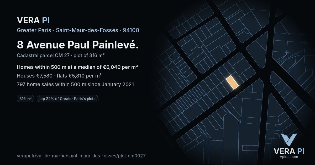 8 Avenue Paul Painlevé, Saint-Maur-des-Fossés at night – the plot lit, the parcels around coloured by the prices near them