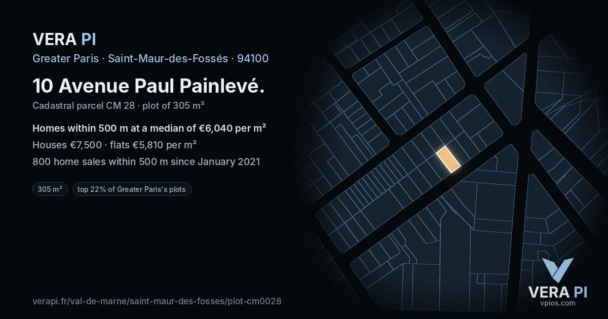 10 Avenue Paul Painlevé, Saint-Maur-des-Fossés at night – the plot lit, the parcels around coloured by the prices near them