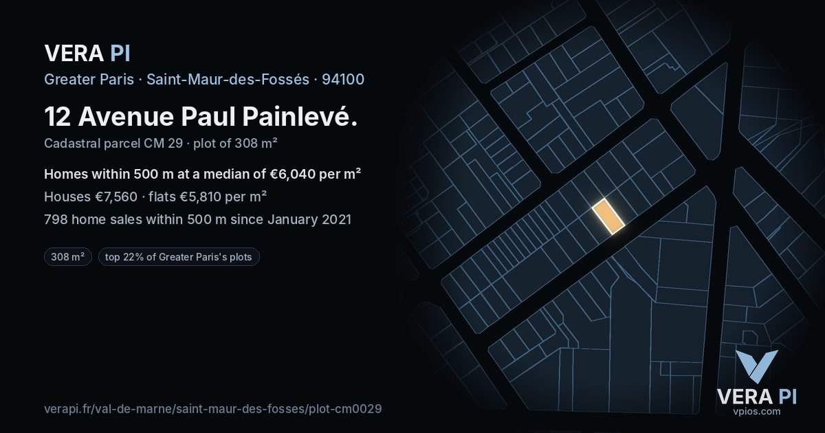 12 Avenue Paul Painlevé, Saint-Maur-des-Fossés at night – the plot lit, the parcels around coloured by the prices near them