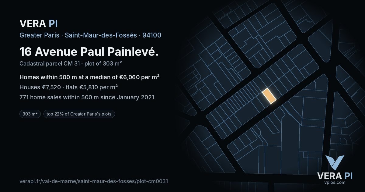 16 Avenue Paul Painlevé, Saint-Maur-des-Fossés at night – the plot lit, the parcels around coloured by the prices near them