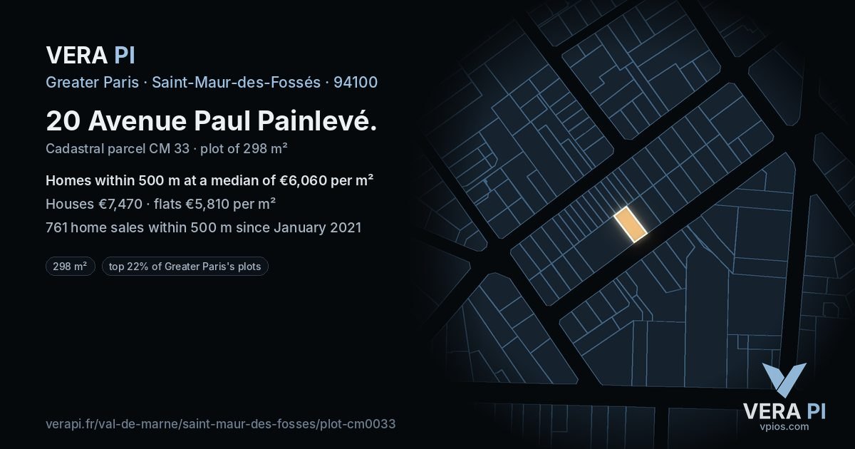 20 Avenue Paul Painlevé, Saint-Maur-des-Fossés at night – the plot lit, the parcels around coloured by the prices near them