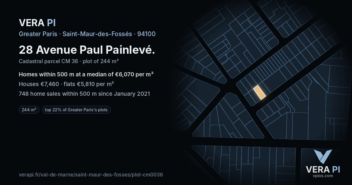 28 Avenue Paul Painlevé, Saint-Maur-des-Fossés at night – the plot lit, the parcels around coloured by the prices near them