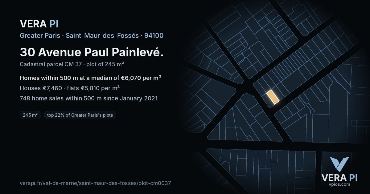 30 Avenue Paul Painlevé, Saint-Maur-des-Fossés at night – the plot lit, the parcels around coloured by the prices near them