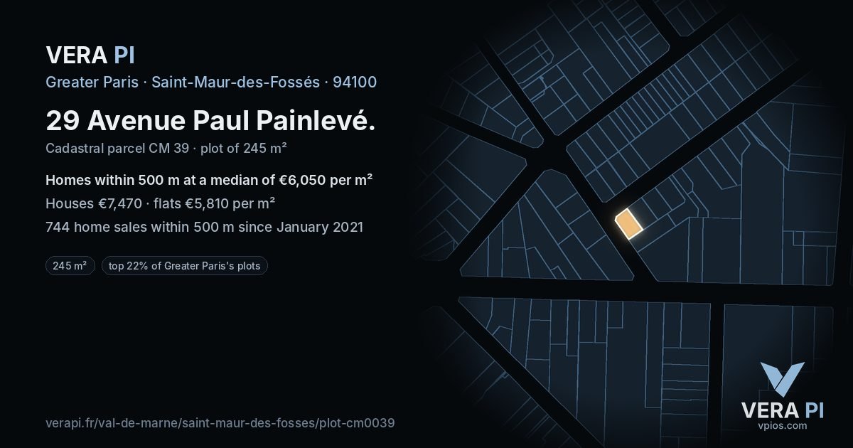 29 Avenue Paul Painlevé, Saint-Maur-des-Fossés at night – the plot lit, the parcels around coloured by the prices near them