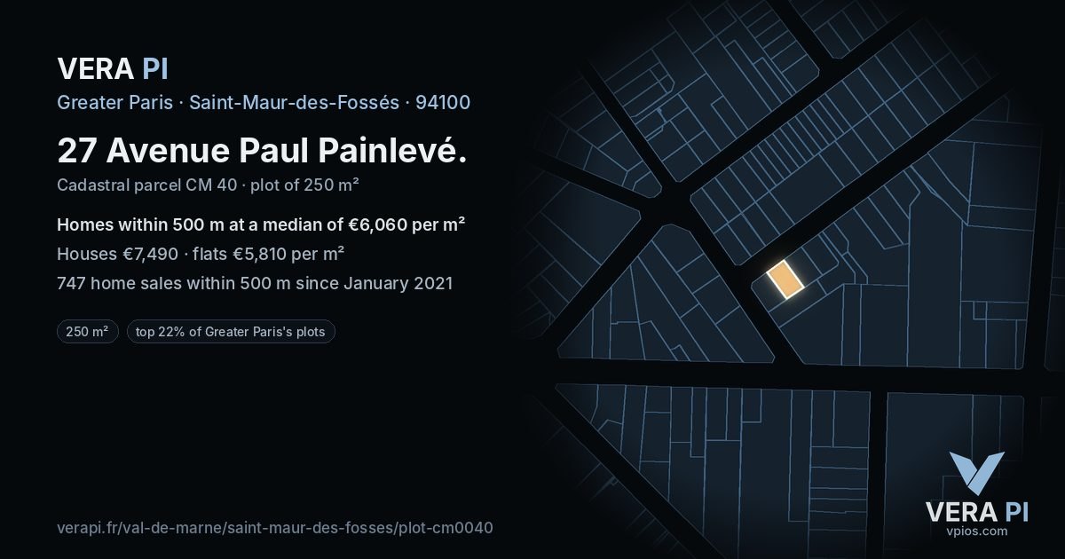 27 Avenue Paul Painlevé, Saint-Maur-des-Fossés at night – the plot lit, the parcels around coloured by the prices near them