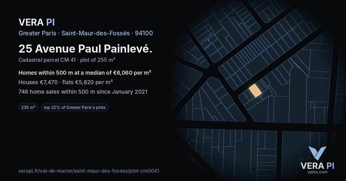 25 Avenue Paul Painlevé, Saint-Maur-des-Fossés at night – the plot lit, the parcels around coloured by the prices near them
