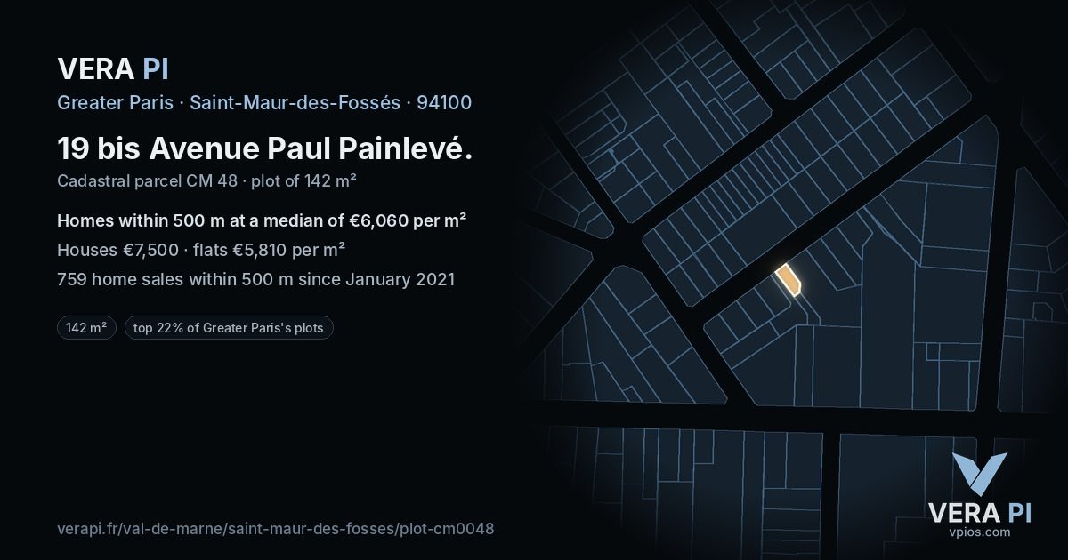 19 bis Avenue Paul Painlevé, Saint-Maur-des-Fossés at night – the plot lit, the parcels around coloured by the prices near them