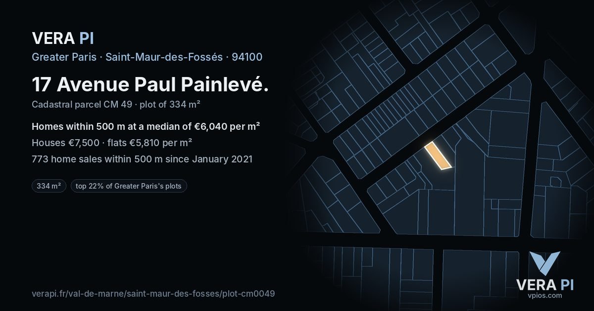 17 Avenue Paul Painlevé, Saint-Maur-des-Fossés at night – the plot lit, the parcels around coloured by the prices near them