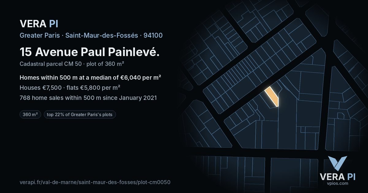 15 Avenue Paul Painlevé, Saint-Maur-des-Fossés at night – the plot lit, the parcels around coloured by the prices near them