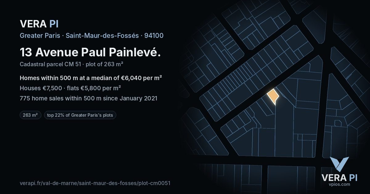 13 Avenue Paul Painlevé, Saint-Maur-des-Fossés at night – the plot lit, the parcels around coloured by the prices near them