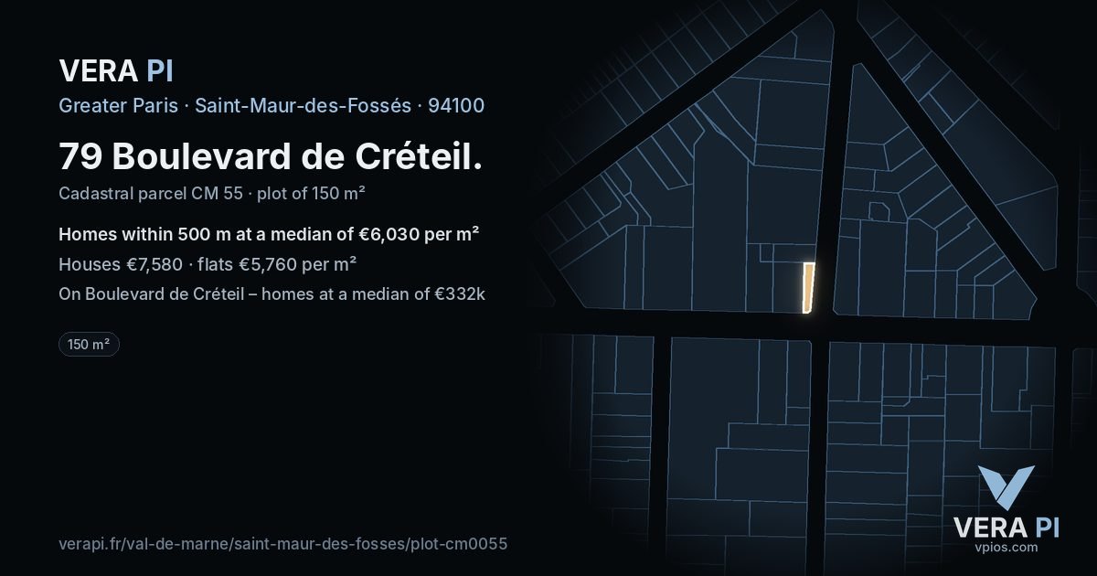 79 Boulevard de Créteil, Saint-Maur-des-Fossés at night – the plot lit, the parcels around coloured by the prices near them