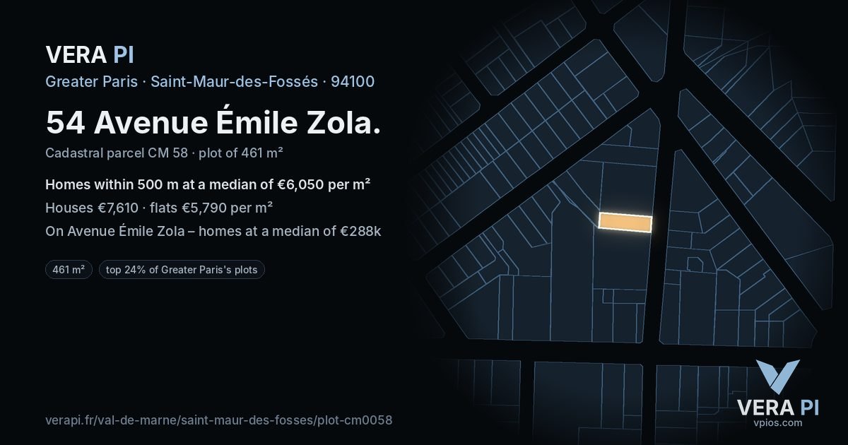 54 Avenue Émile Zola, Saint-Maur-des-Fossés at night – the plot lit, the parcels around coloured by the prices near them