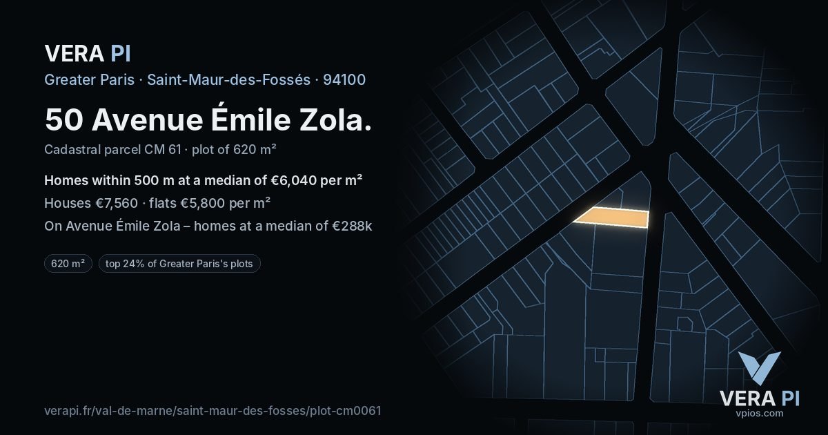 50 Avenue Émile Zola, Saint-Maur-des-Fossés at night – the plot lit, the parcels around coloured by the prices near them