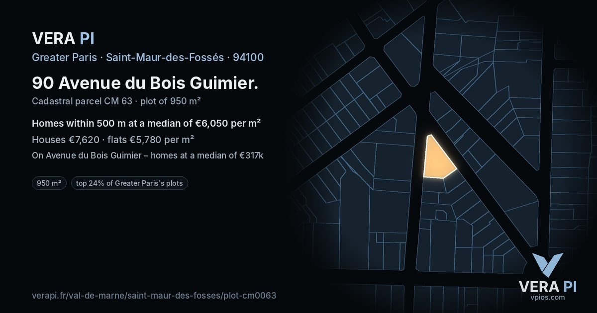 90 Avenue du Bois Guimier, Saint-Maur-des-Fossés at night – the plot lit, the parcels around coloured by the prices near them