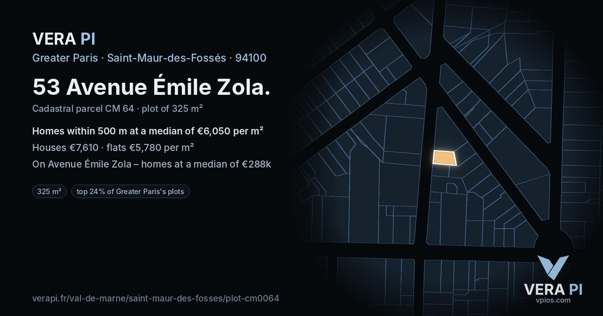 53 Avenue Émile Zola, Saint-Maur-des-Fossés at night – the plot lit, the parcels around coloured by the prices near them