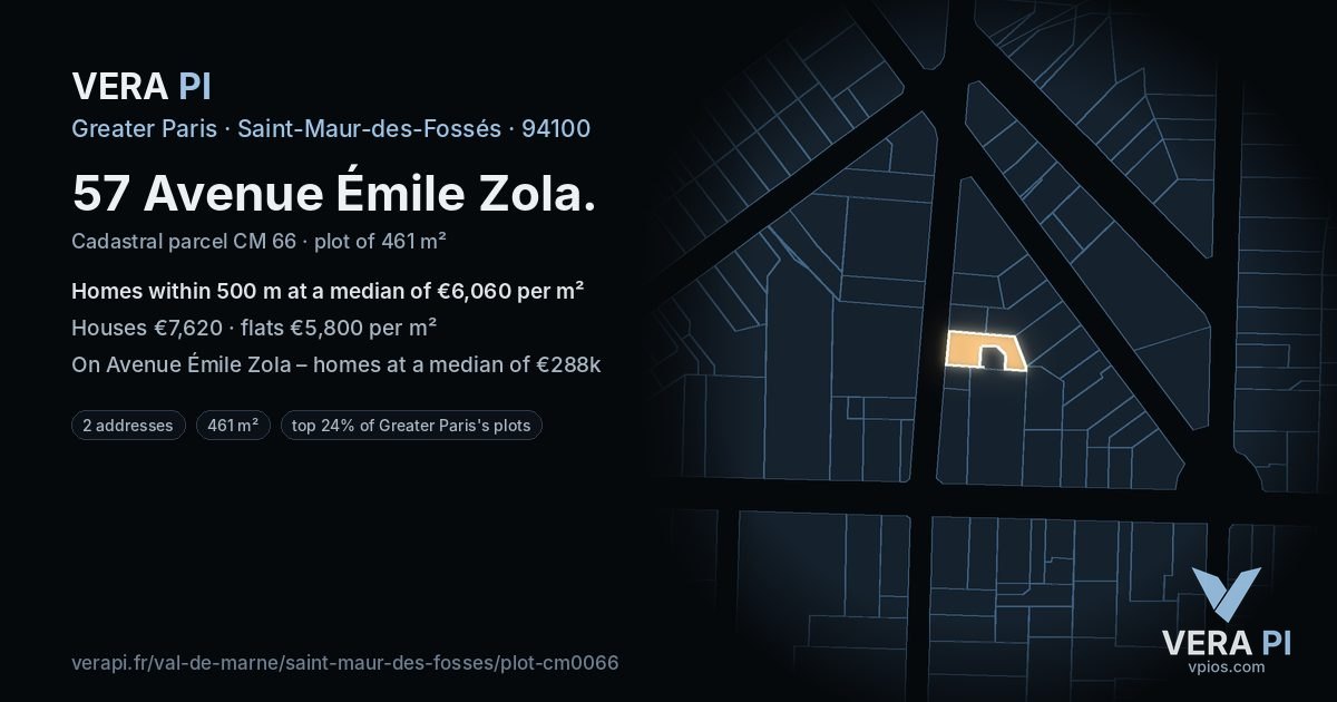 57 Avenue Émile Zola, Saint-Maur-des-Fossés at night – the plot lit, the parcels around coloured by the prices near them