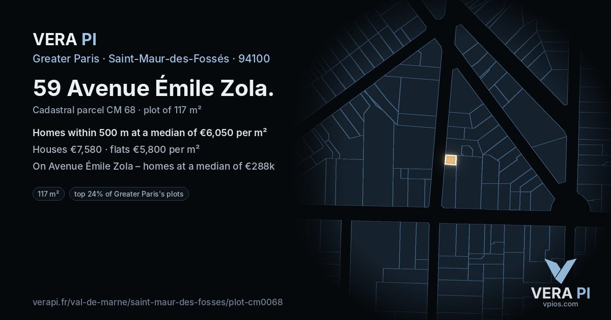 59 Avenue Émile Zola, Saint-Maur-des-Fossés at night – the plot lit, the parcels around coloured by the prices near them
