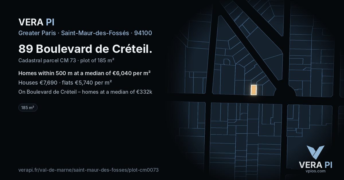 89 Boulevard de Créteil, Saint-Maur-des-Fossés at night – the plot lit, the parcels around coloured by the prices near them